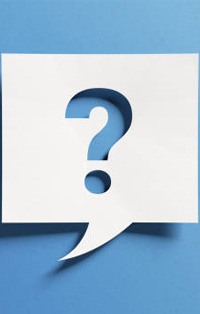 Question mark in conversation square on blue background